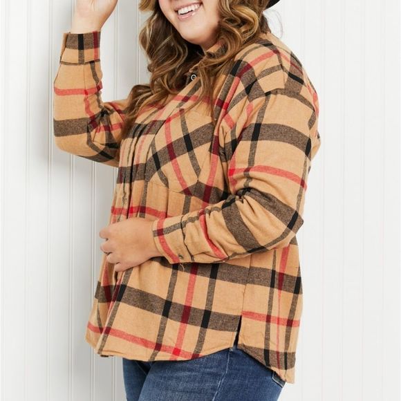 Andree by Unit  Pumpkin Patch Full Size Plaid Faux Fur Lined Shacket - Picture 5 of 7